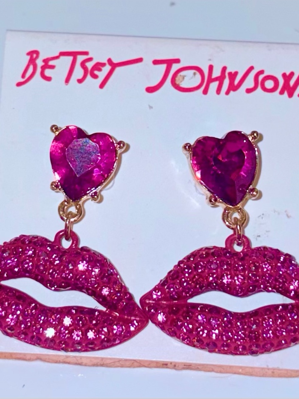 Betsey Johnson Hot Pink Pave Crystal Lips